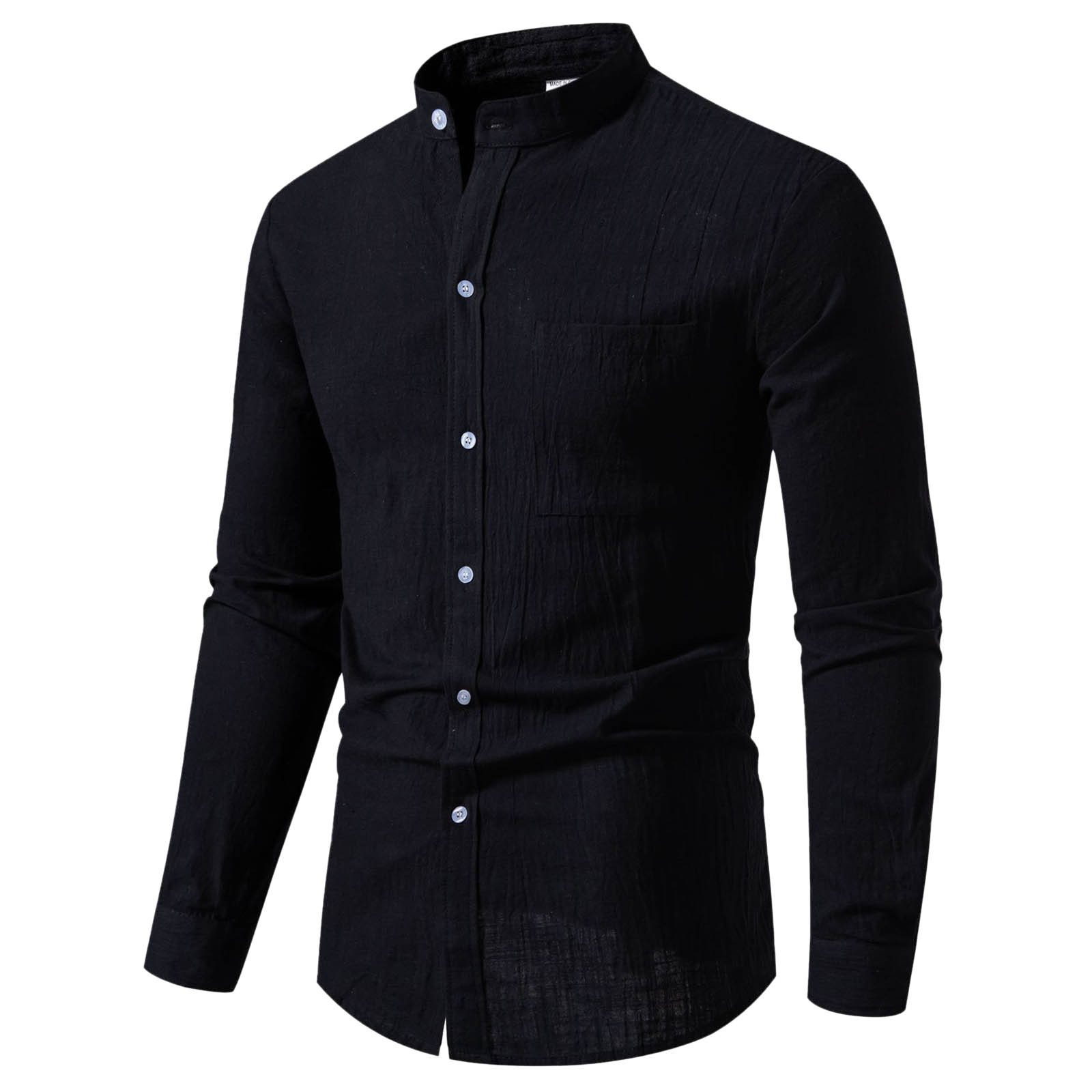 thumbnail image 1 of 2025 Camisa de manga larga de algodón y lino liso para hombre: corte holgado, botones, informal para la playa o acampadas, 1 of 8